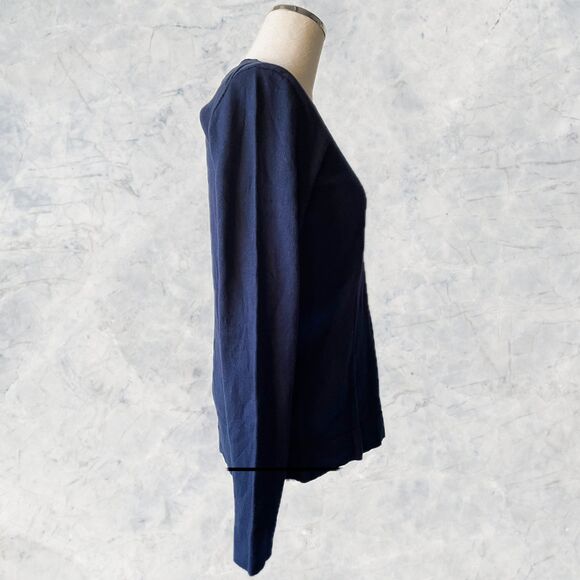 J Crew Teddie Navy Sweater Sequined Heart Crew Neck Long Sleeve Cotton-Women's S - Picture 4 of 8